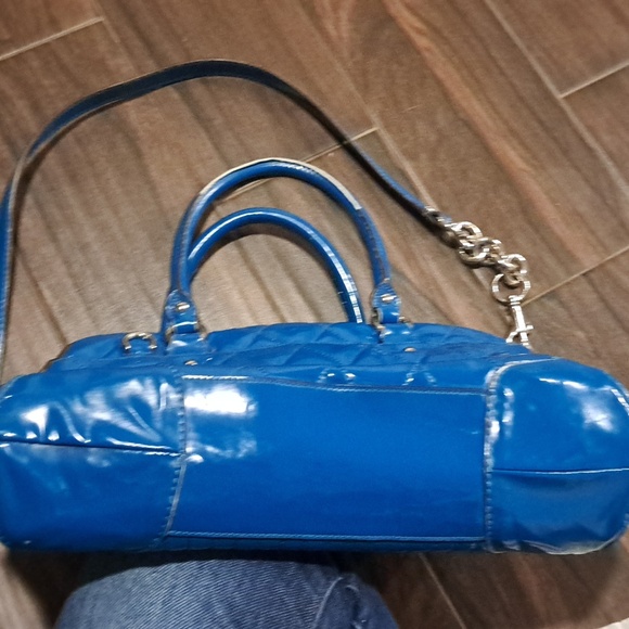 Coach Poppy Liquid Gloss quilted patent leather handbag  teal or turquoise blue - Picture 7 of 16